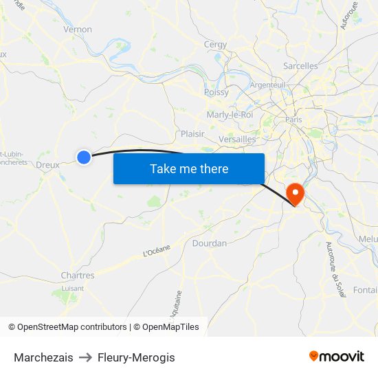 Marchezais to Fleury-Merogis map