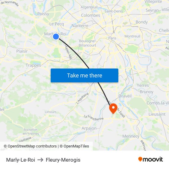 Marly-Le-Roi to Fleury-Merogis map