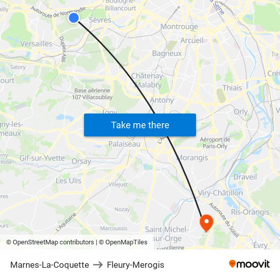 Marnes-La-Coquette to Fleury-Merogis map