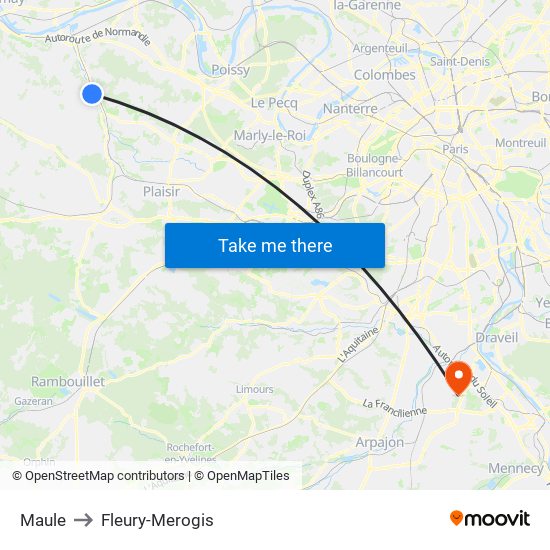 Maule to Fleury-Merogis map