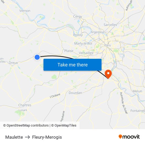 Maulette to Fleury-Merogis map