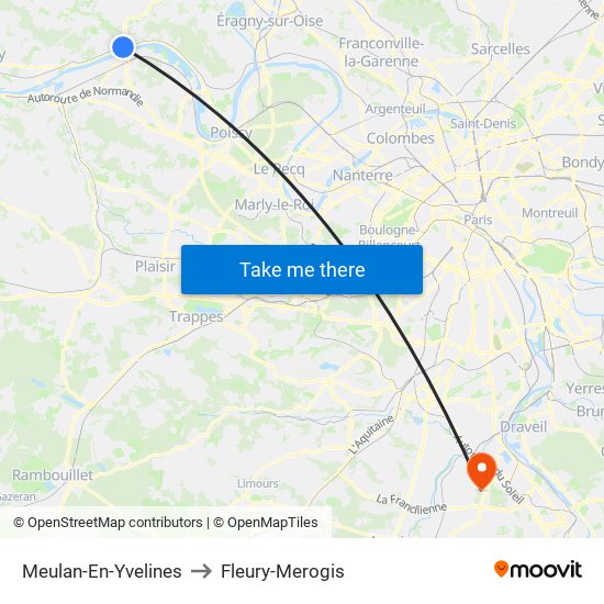 Meulan-En-Yvelines to Fleury-Merogis map