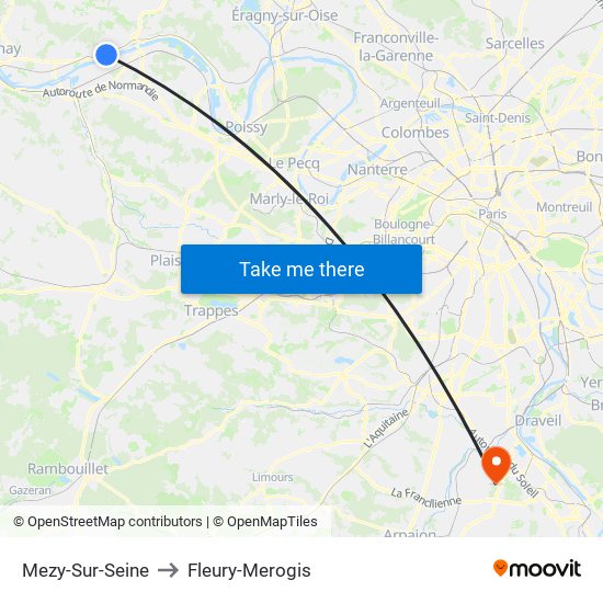 Mezy-Sur-Seine to Fleury-Merogis map