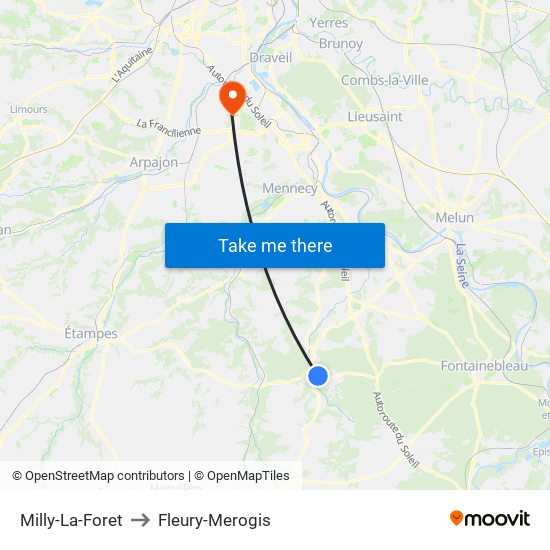 Milly-La-Foret to Fleury-Merogis map