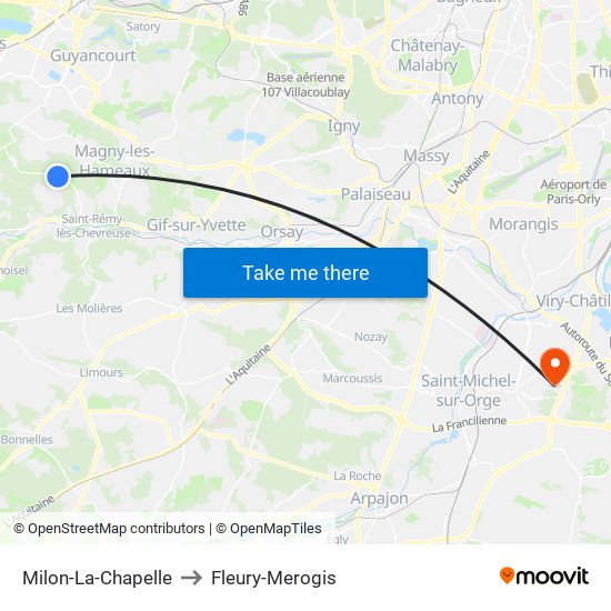 Milon-La-Chapelle to Fleury-Merogis map