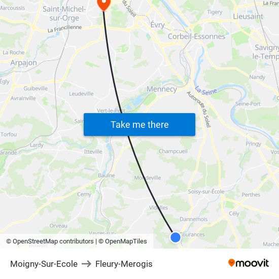 Moigny-Sur-Ecole to Fleury-Merogis map