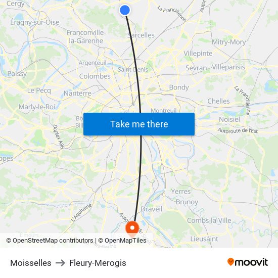 Moisselles to Fleury-Merogis map