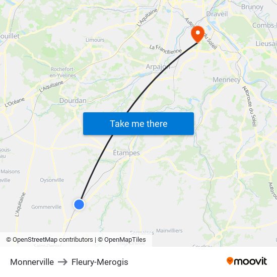 Monnerville to Fleury-Merogis map