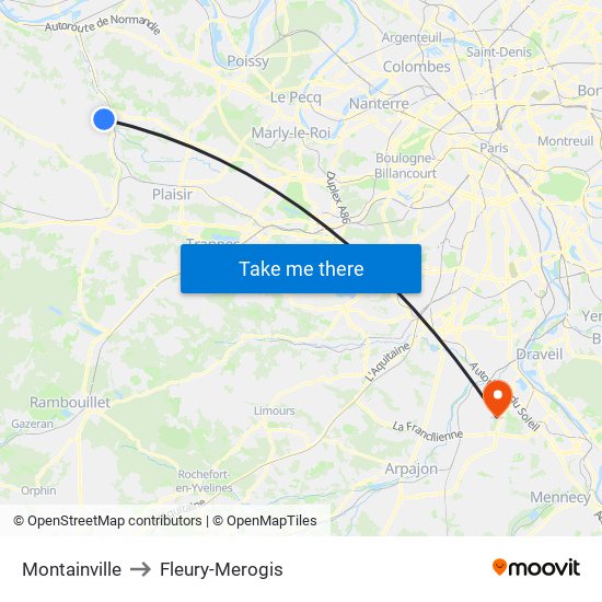 Montainville to Fleury-Merogis map