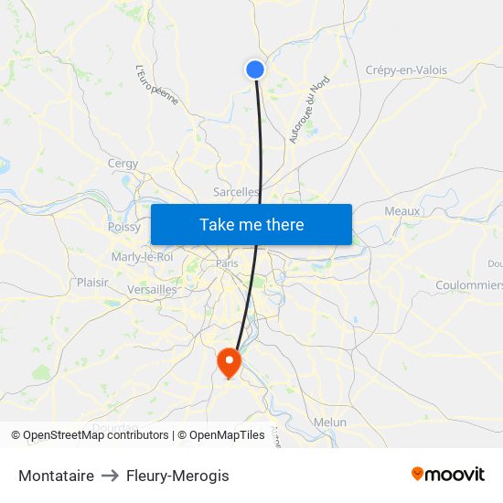 Montataire to Fleury-Merogis map