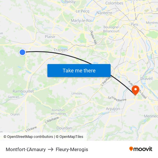 Montfort-L'Amaury to Fleury-Merogis map
