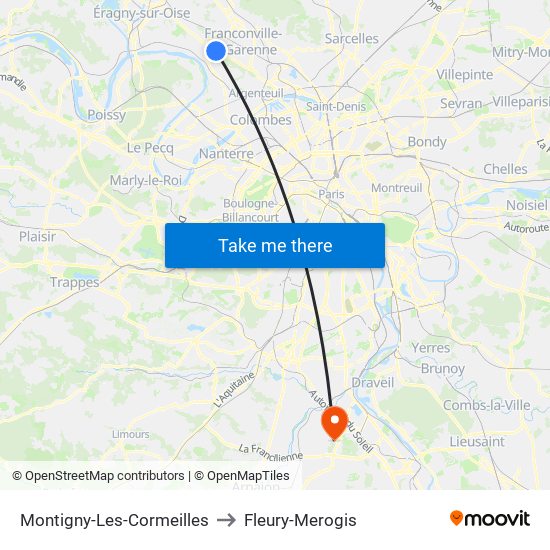 Montigny-Les-Cormeilles to Fleury-Merogis map