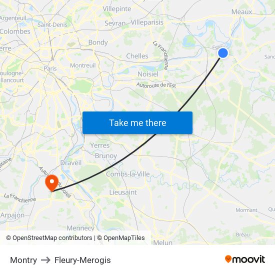 Montry to Fleury-Merogis map