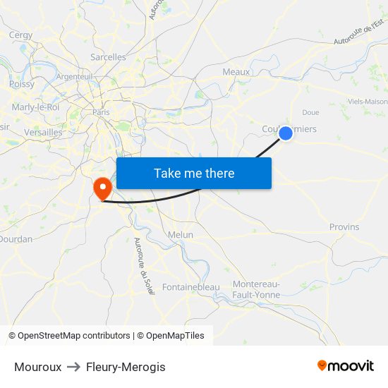 Mouroux to Fleury-Merogis map