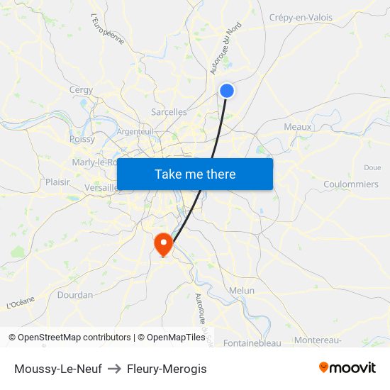 Moussy-Le-Neuf to Fleury-Merogis map