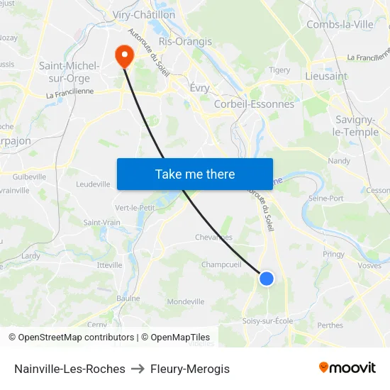 Nainville-Les-Roches to Fleury-Merogis map