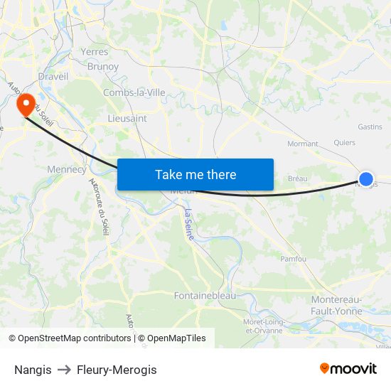 Nangis to Fleury-Merogis map