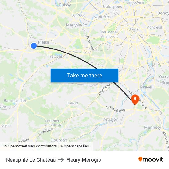 Neauphle-Le-Chateau to Fleury-Merogis map