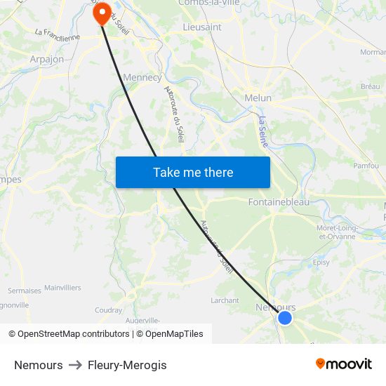 Nemours to Fleury-Merogis map