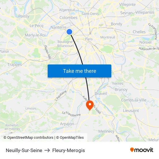 Neuilly-Sur-Seine to Fleury-Merogis map