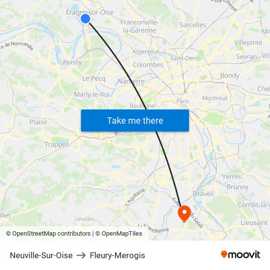 Neuville-Sur-Oise to Fleury-Merogis map