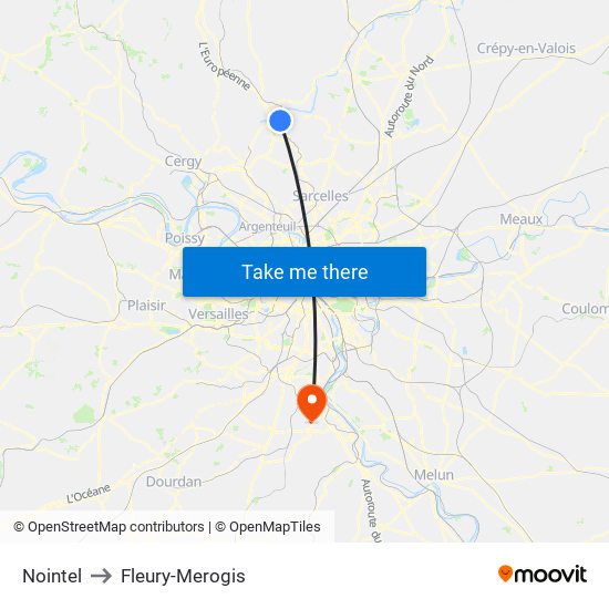 Nointel to Fleury-Merogis map