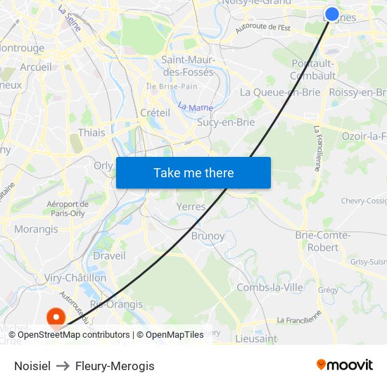Noisiel to Fleury-Merogis map