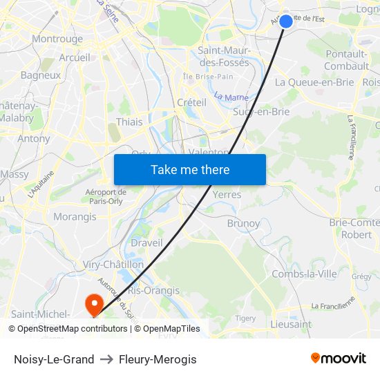 Noisy-Le-Grand to Fleury-Merogis map