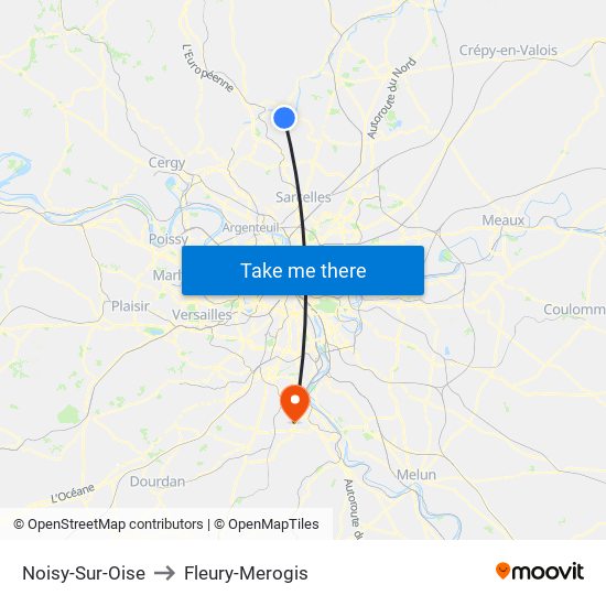 Noisy-Sur-Oise to Fleury-Merogis map