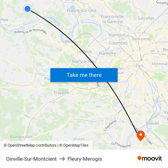 Oinville-Sur-Montcient to Fleury-Merogis map