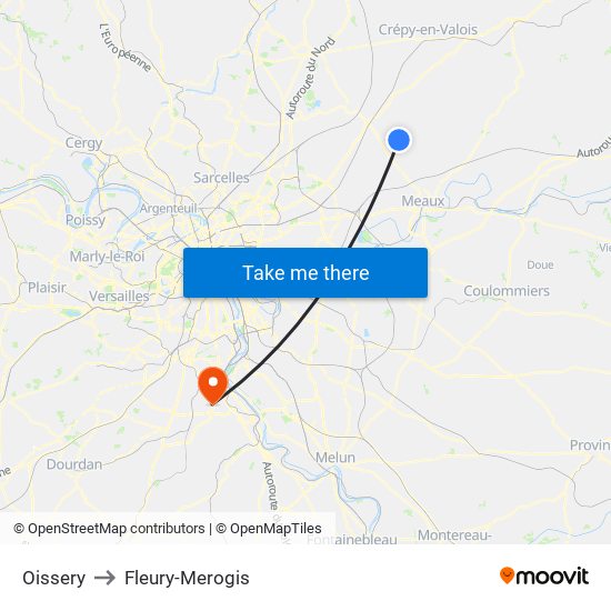 Oissery to Fleury-Merogis map