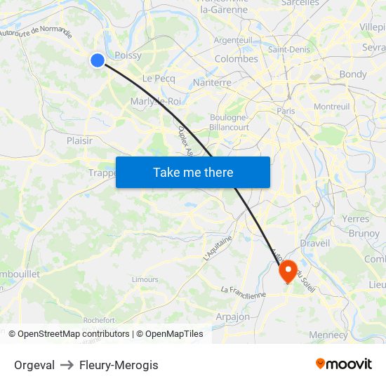 Orgeval to Fleury-Merogis map