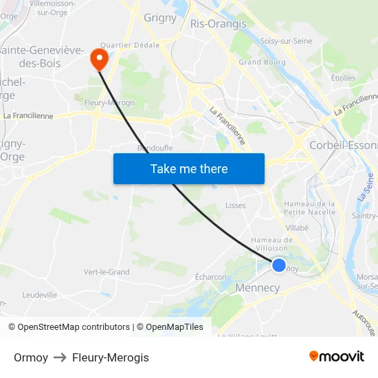 Ormoy to Fleury-Merogis map