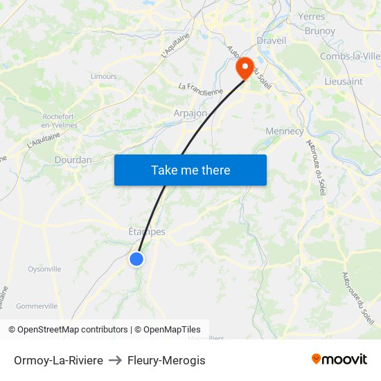 Ormoy-La-Riviere to Fleury-Merogis map