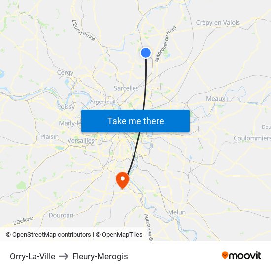 Orry-La-Ville to Fleury-Merogis map
