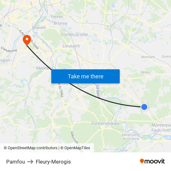 Pamfou to Fleury-Merogis map