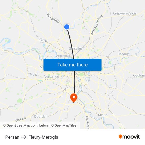 Persan to Fleury-Merogis map