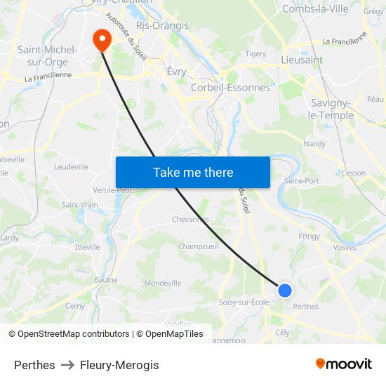 Perthes to Fleury-Merogis map