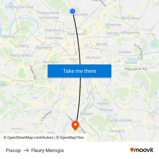 Piscop to Fleury-Merogis map