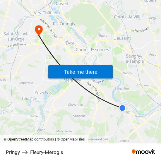 Pringy to Fleury-Merogis map