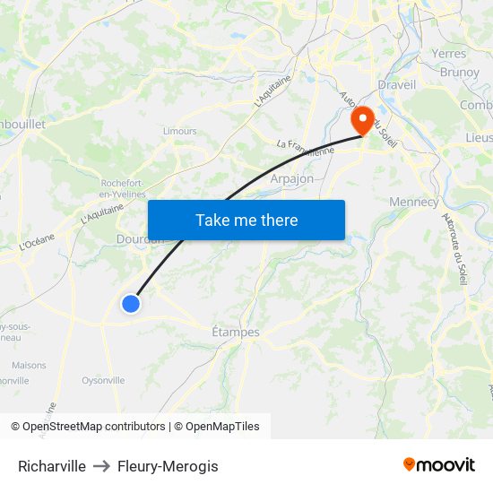 Richarville to Fleury-Merogis map