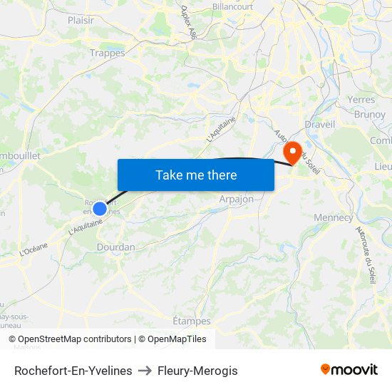 Rochefort-En-Yvelines to Fleury-Merogis map