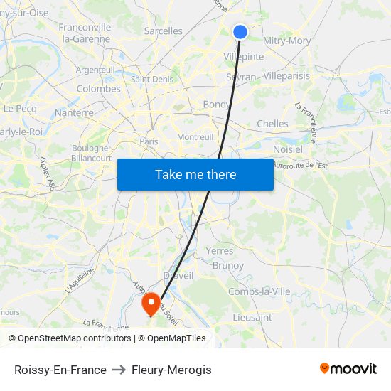 Roissy-En-France to Fleury-Merogis map
