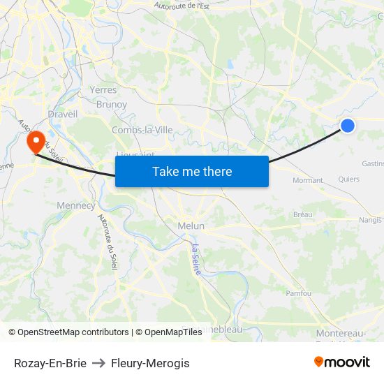 Rozay-En-Brie to Fleury-Merogis map