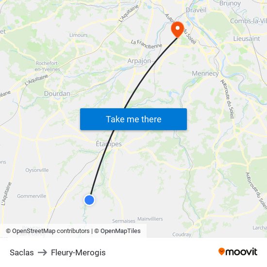 Saclas to Fleury-Merogis map