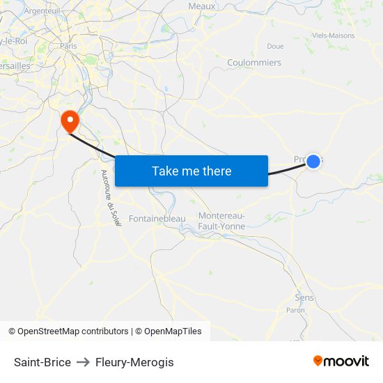 Saint-Brice to Fleury-Merogis map