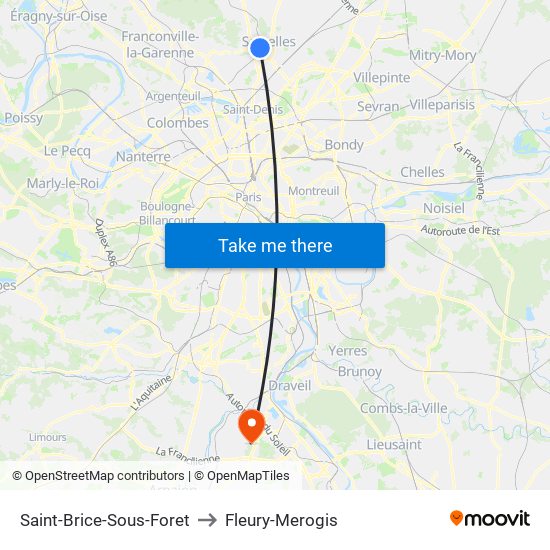 Saint-Brice-Sous-Foret to Fleury-Merogis map