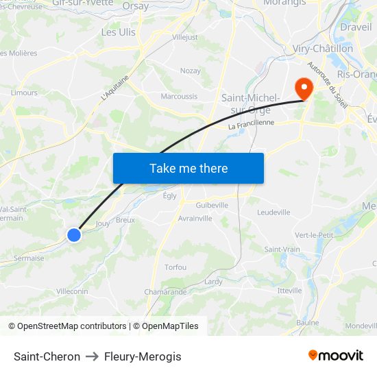 Saint-Cheron to Fleury-Merogis map