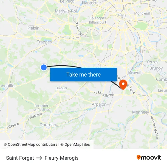 Saint-Forget to Fleury-Merogis map