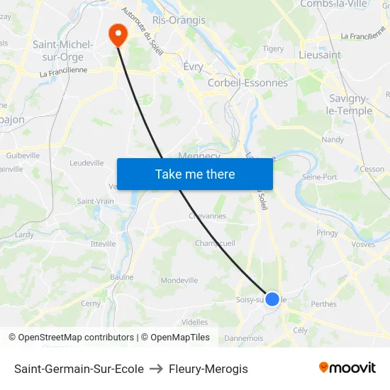 Saint-Germain-Sur-Ecole to Fleury-Merogis map